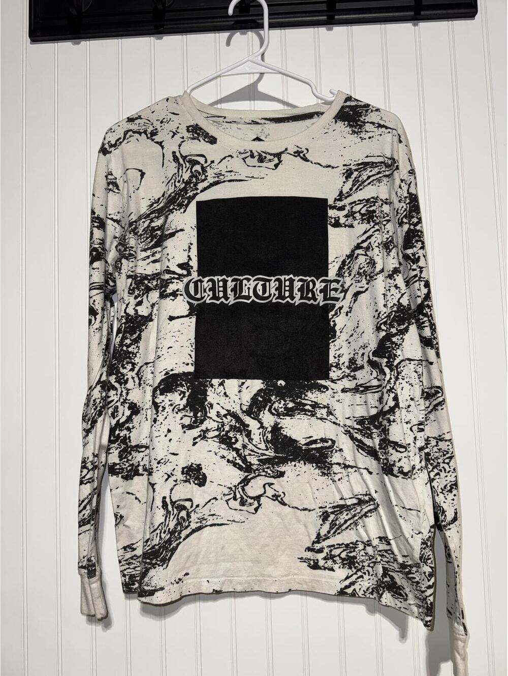 Original Gravity Culture Graphic Long Sleeve Shirt Black Marble Mens Size L